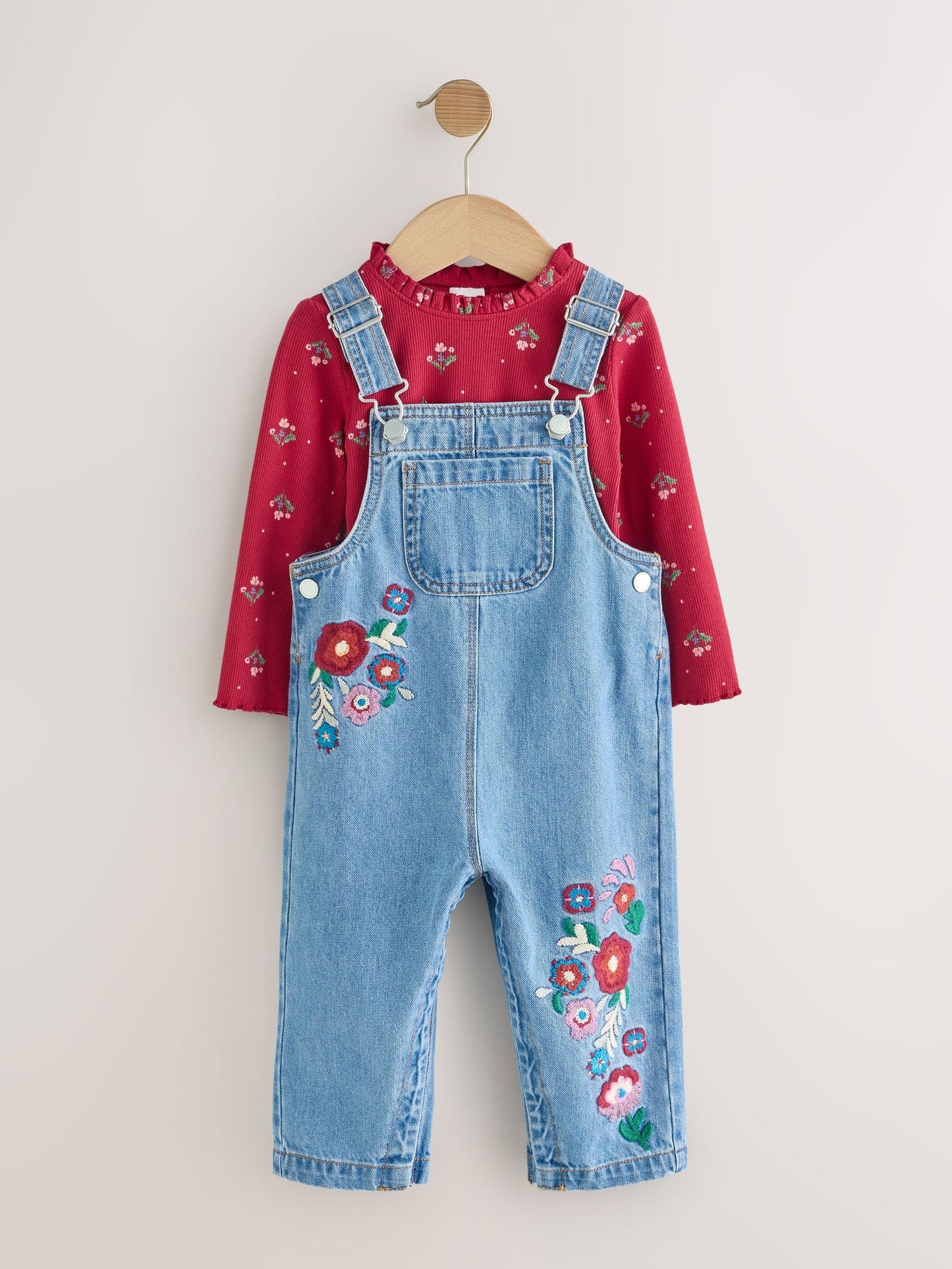 Mid Blue Floral Embroidered Dungarees (3mths-7yrs)