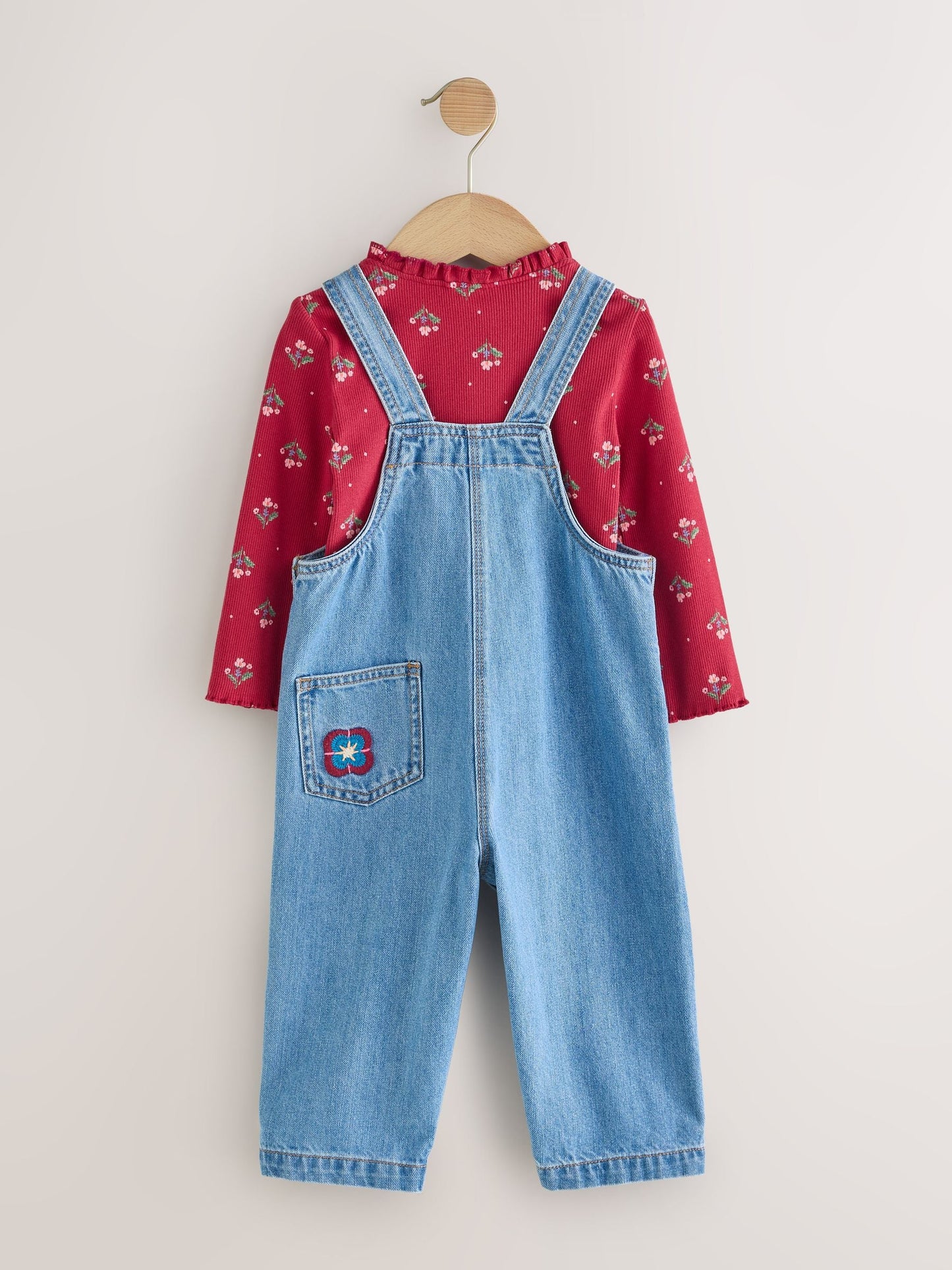 Mid Blue Floral Embroidered Dungarees (3mths-7yrs)