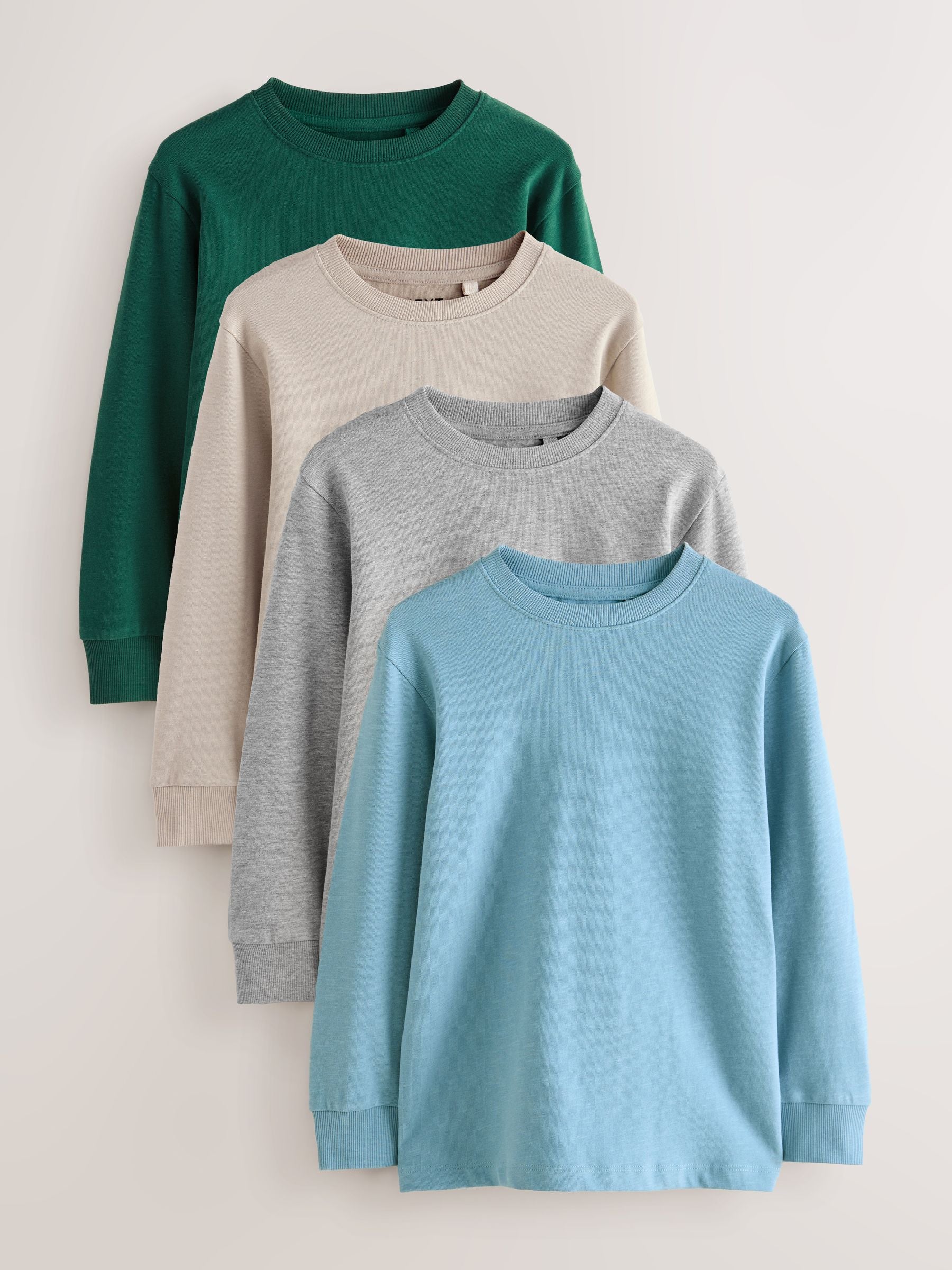 Dsiney Kidz - Blue/Green/Grey/Stone Plain Long Sleeve Cosy T-Shirts 4 Pack (3-16yrs) image 1