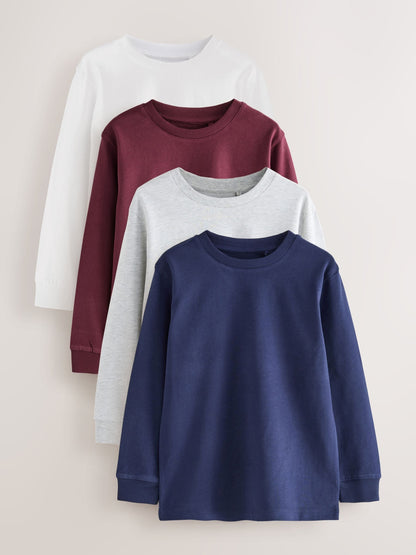 Dsiney Kidz - Berry Red/Grey/White/Blue Plain Long Sleeve Cosy T-Shirts 4 Pack (3-16yrs) image 1