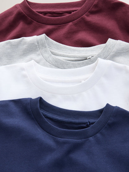 Dsiney Kidz - Berry Red/Grey/White/Blue Plain Long Sleeve Cosy T-Shirts 4 Pack (3-16yrs) image 7