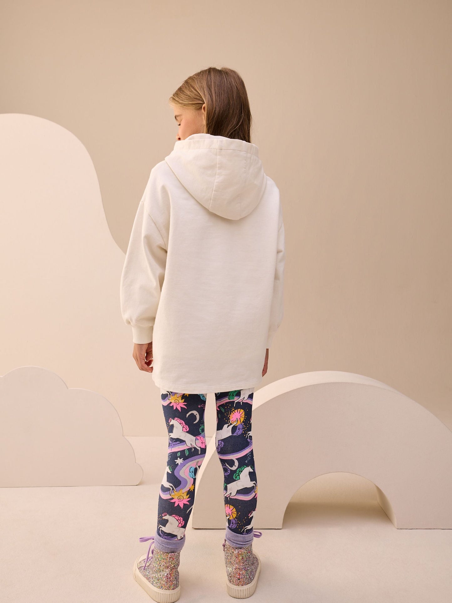 Ecru/Navy Unicorn Graphic Print Hoodie Leggings Set (3-16yrs)