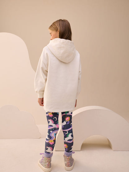 Ecru/Navy Unicorn Graphic Print Hoodie Leggings Set (3-16yrs)