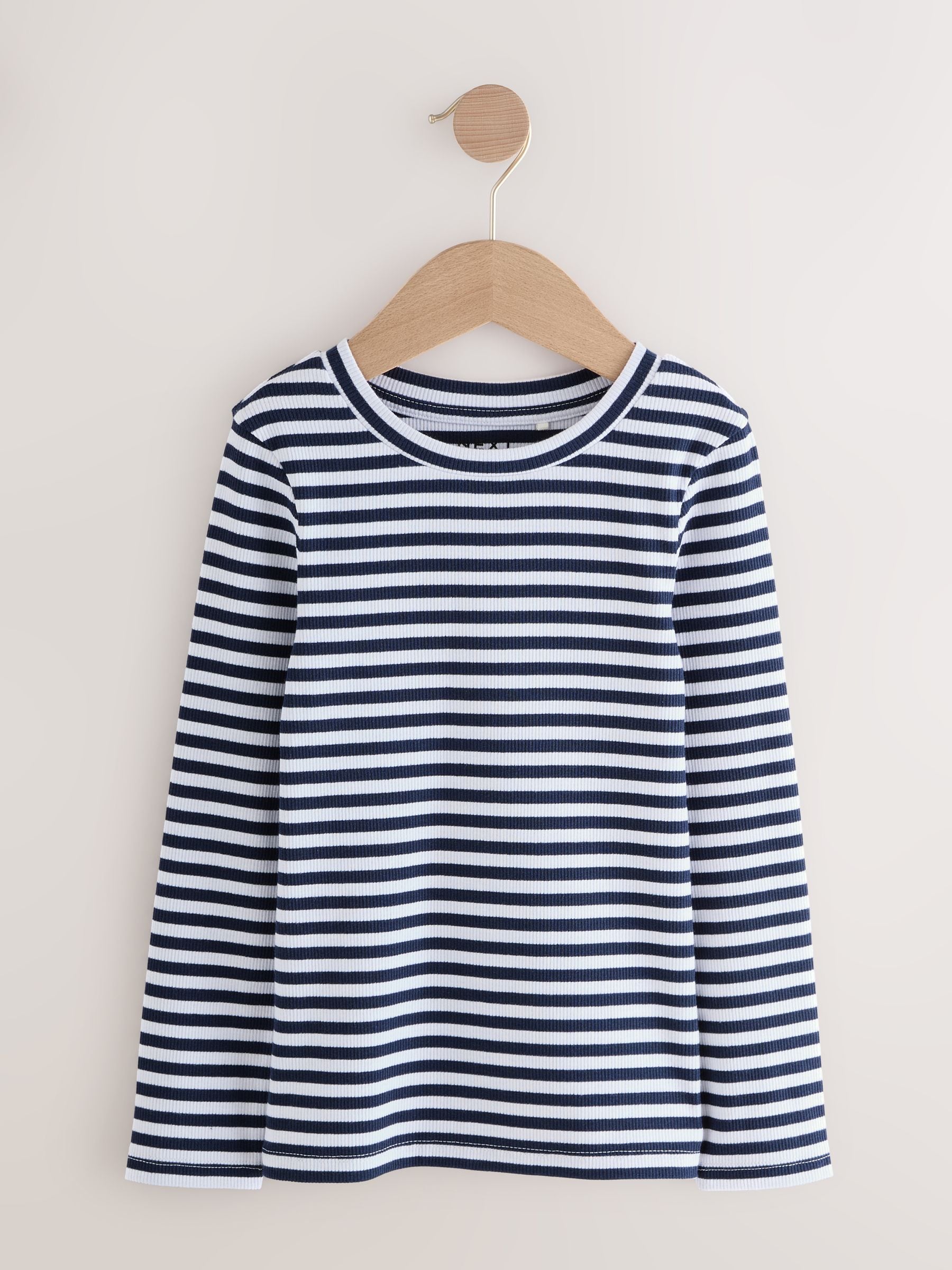 Dsiney Kidz - Navy/White Stripe Long Sleeve Ribbed Tops 3 Pack (3-16yrs) image 4
