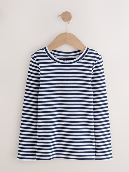 Dsiney Kidz - Navy/White Stripe Long Sleeve Ribbed Tops 3 Pack (3-16yrs) image 4