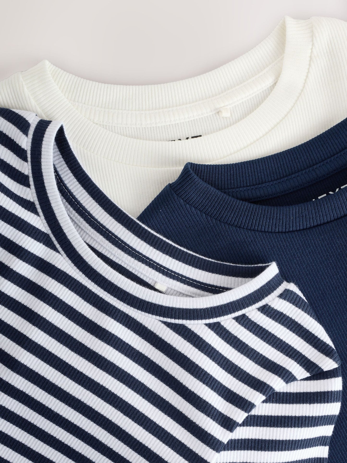 Dsiney Kidz - Navy/White Stripe Long Sleeve Ribbed Tops 3 Pack (3-16yrs) image 6