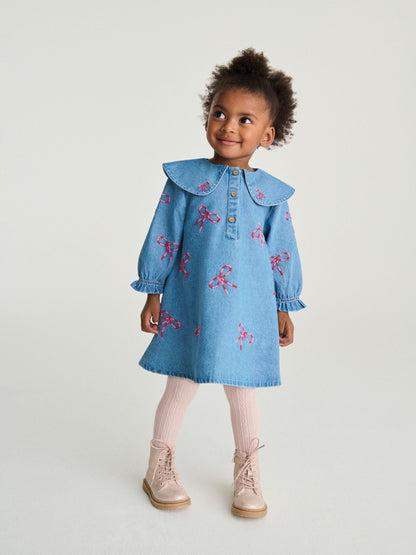 Bow Embroidered Denim Collar Dress (3mths-8yrs)