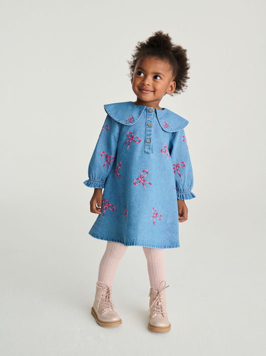 Bow Embroidered Denim Collar Dress (3mths-8yrs)