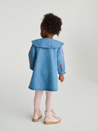 Bow Embroidered Denim Collar Dress (3mths-8yrs)