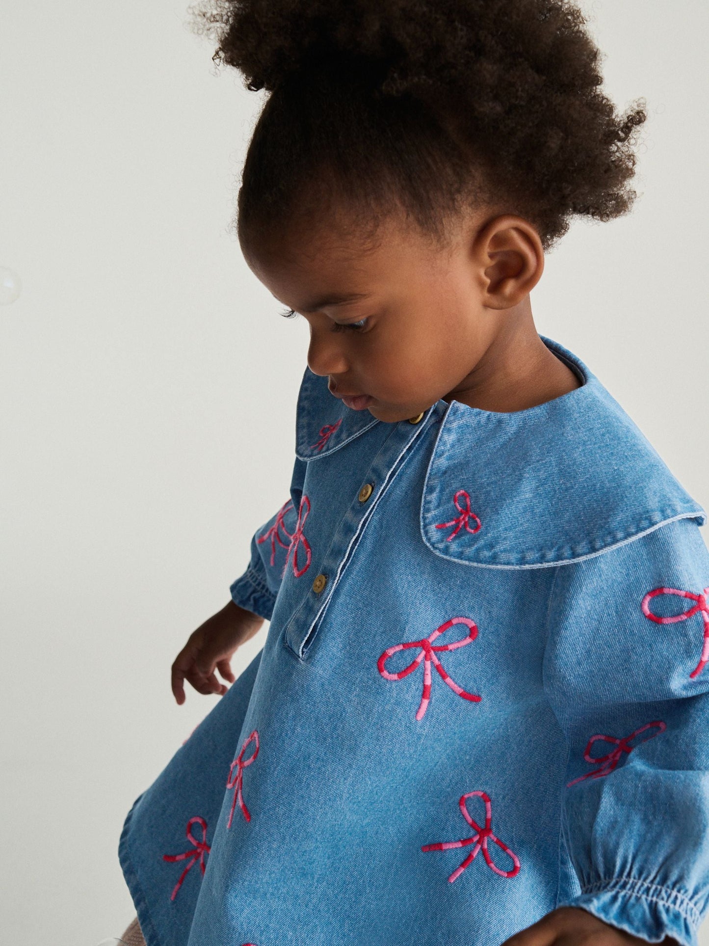 Bow Embroidered Denim Collar Dress (3mths-8yrs)
