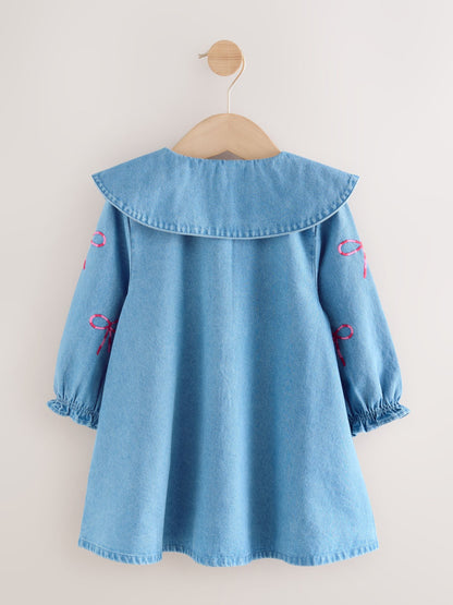 Bow Embroidered Denim Collar Dress (3mths-8yrs)