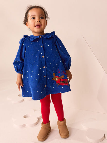 Cobalt Blue Character Cord Dress And Tights Set (3mths-8yrs)