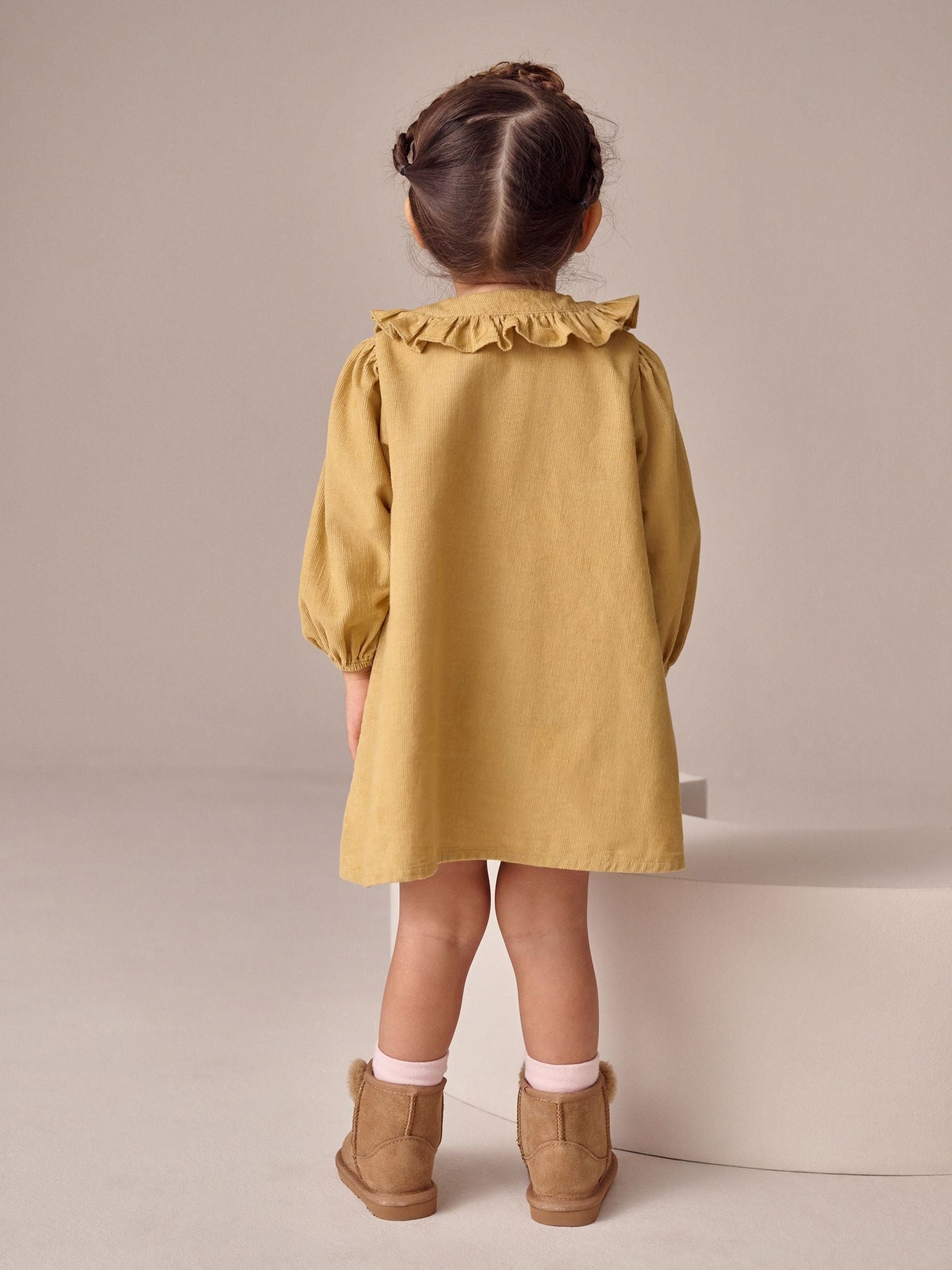 Ochre Yellow Bunny Cord Long Sleeve Dress (3mths-8yrs)