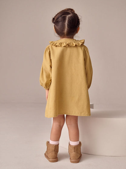 Ochre Yellow Bunny Cord Long Sleeve Dress (3mths-8yrs)