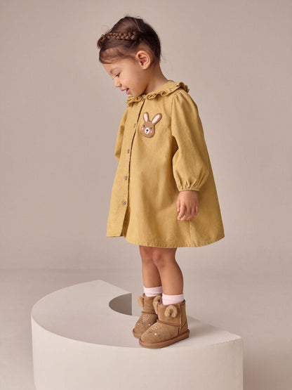 Ochre Yellow Bunny Cord Long Sleeve Dress (3mths-8yrs)