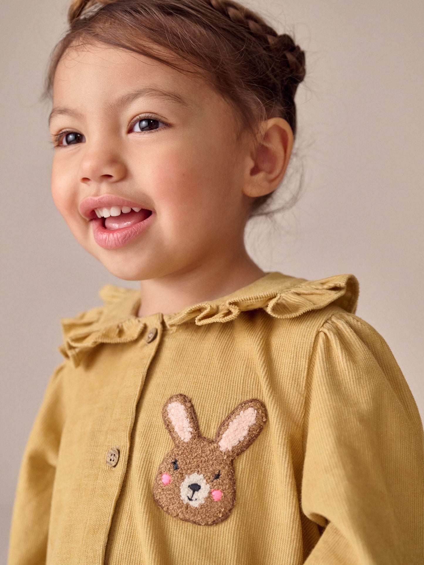 Ochre Yellow Bunny Cord Long Sleeve Dress (3mths-8yrs)