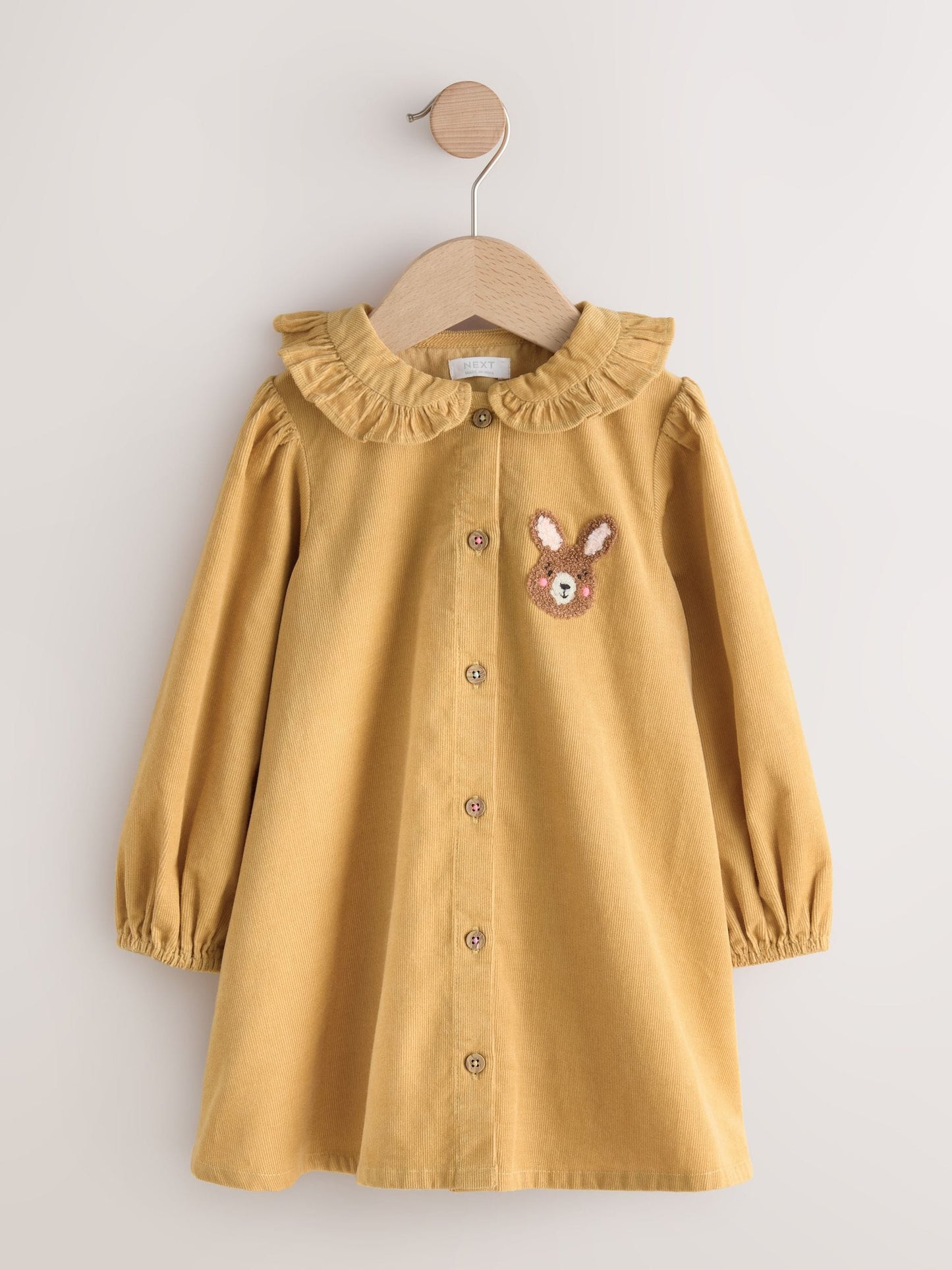 Ochre Yellow Bunny Cord Long Sleeve Dress (3mths-8yrs)