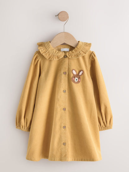 Ochre Yellow Bunny Cord Long Sleeve Dress (3mths-8yrs)