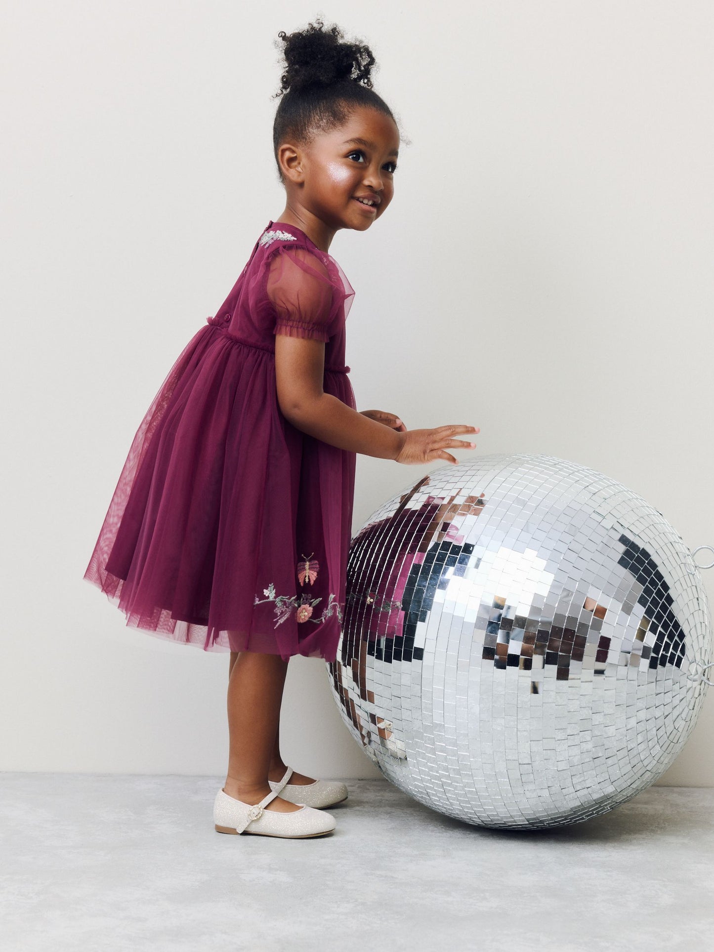 Berry Red Embroidered Mesh Party Dress (3mths-6yrs) image 2