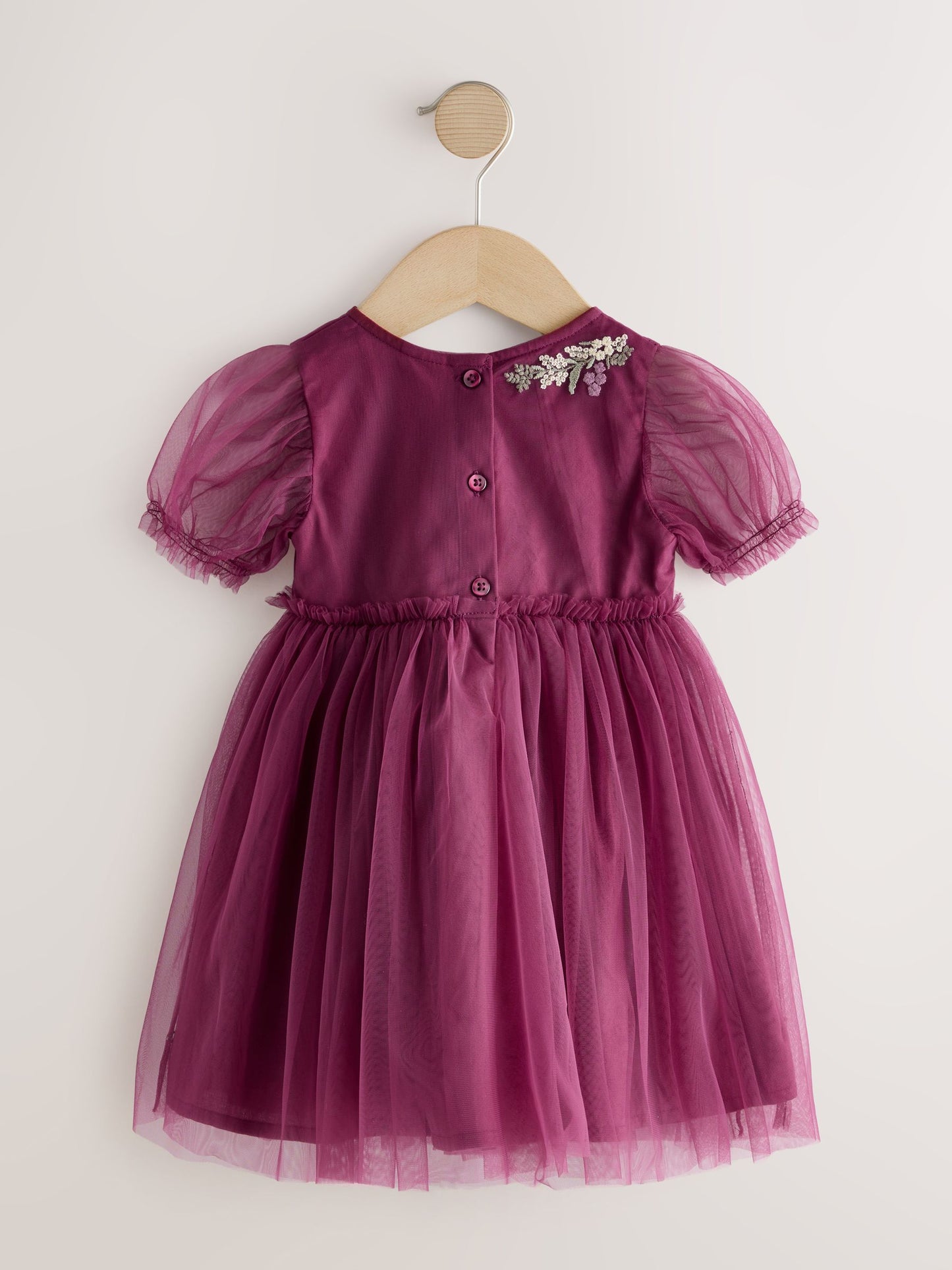 Berry Red Embroidered Mesh Party Dress (3mths-6yrs) image 7