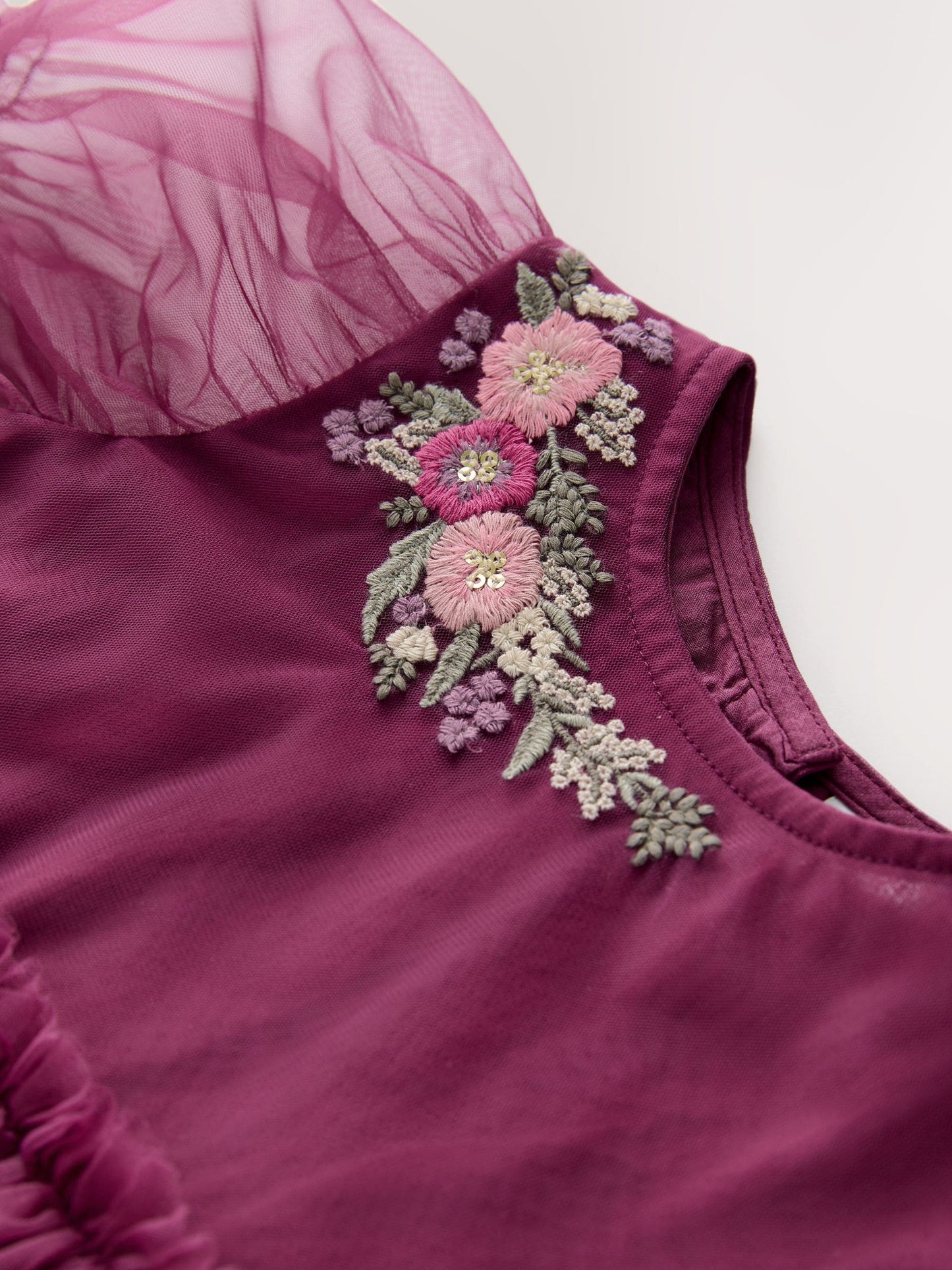 Berry Red Embroidered Mesh Party Dress (3mths-6yrs) image 8