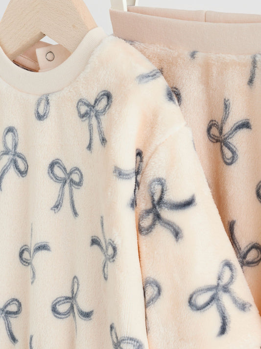 Cream/Grey Soft Velour Bow Print Jumper and Trousers Set (0mths-2yrs) image 3