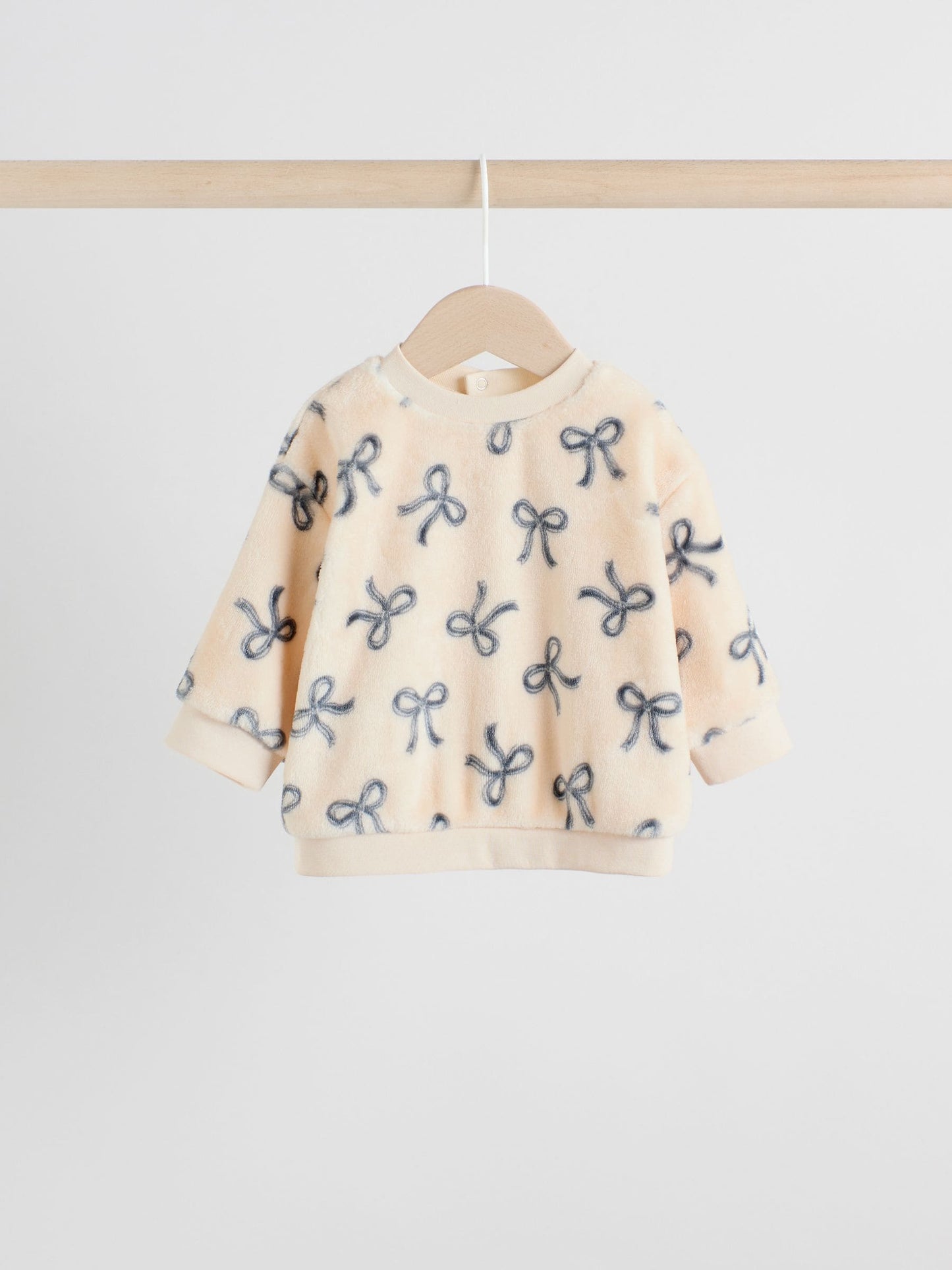 Black/White Soft Velour Bow Print Jumper and Trousers Set (0mths-2yrs)