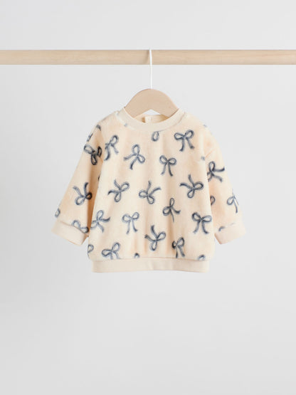 Black/White Soft Velour Bow Print Jumper and Trousers Set (0mths-2yrs)