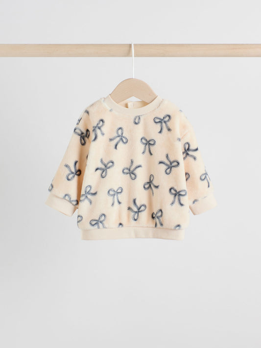 Black/White Soft Velour Bow Print Jumper and Trousers Set (0mths-2yrs)