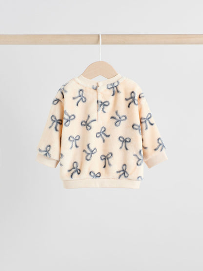 Black/White Soft Velour Bow Print Jumper and Trousers Set (0mths-2yrs)