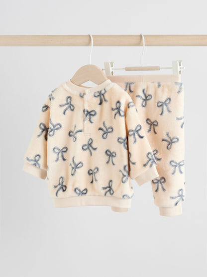 Black/White Soft Velour Bow Print Jumper and Trousers Set (0mths-2yrs)