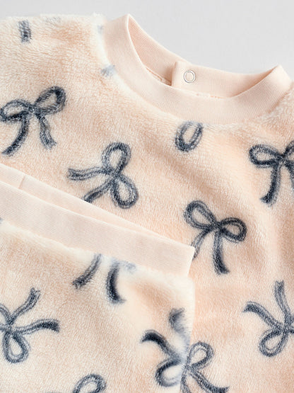 Black/White Soft Velour Bow Print Jumper and Trousers Set (0mths-2yrs)