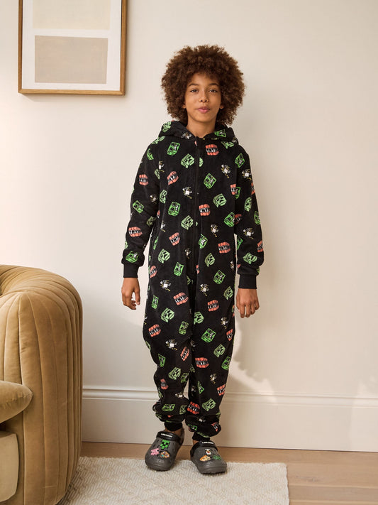 Black Minecraft Fleece License All-In-One (4-16yrs)