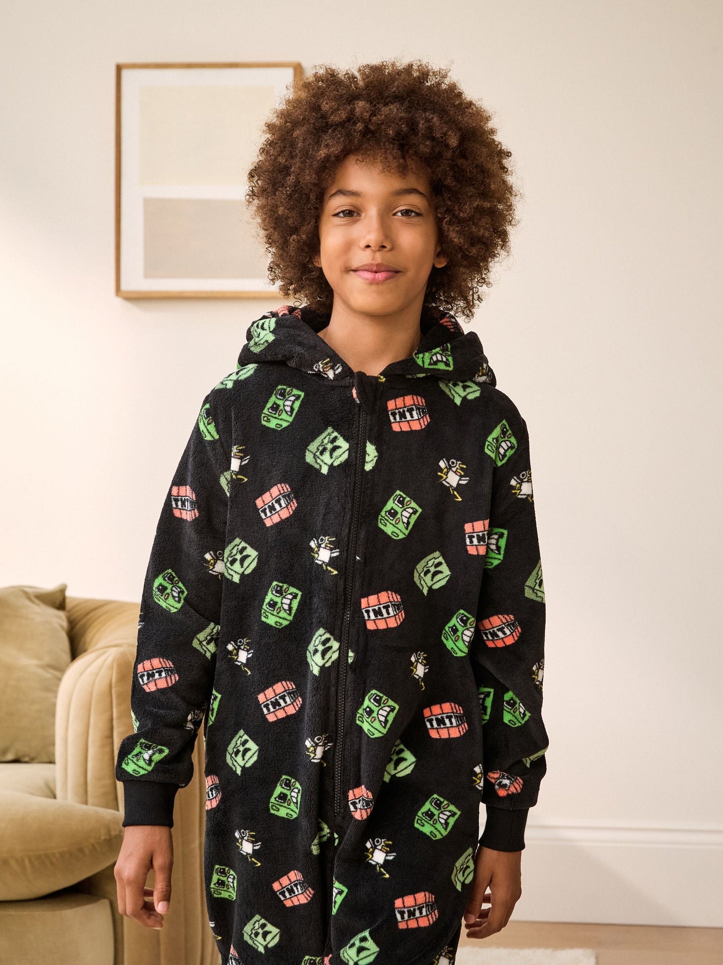 Black Minecraft Fleece License All-In-One (4-16yrs)