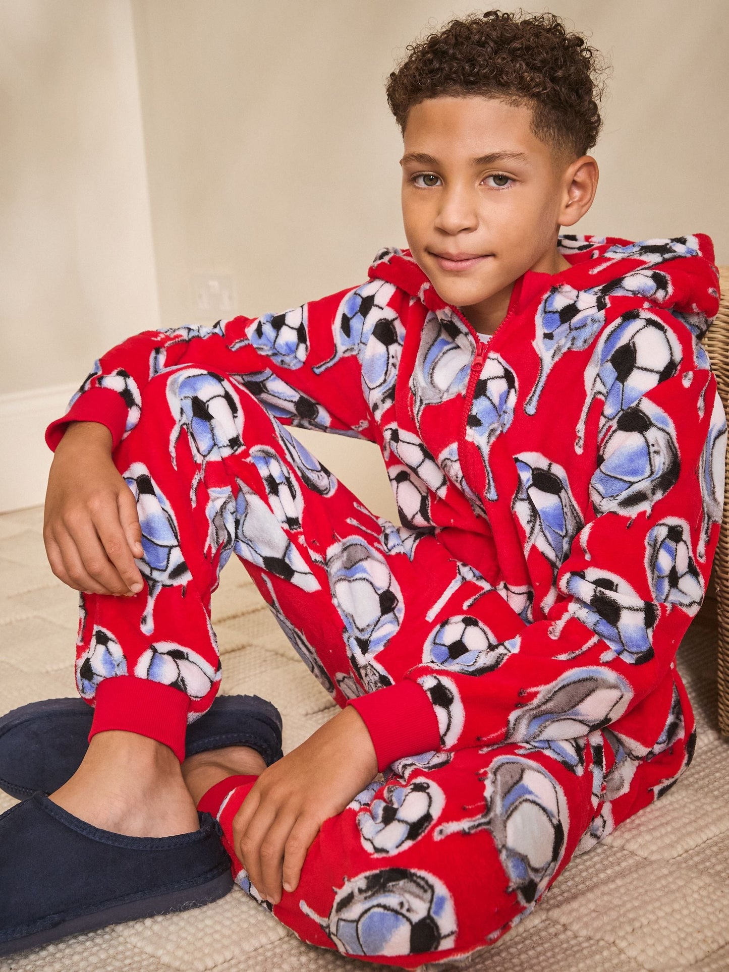 Red Football Fleece All-In-One (3-16yrs)
