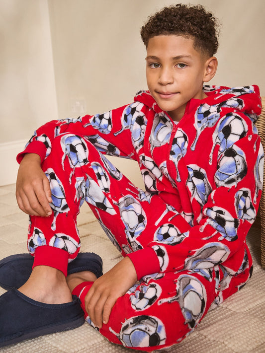 Red Football Fleece All-In-One (3-16yrs)