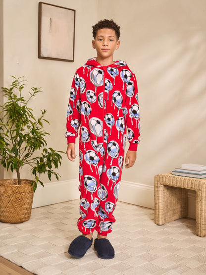 Red Football Fleece All-In-One (3-16yrs)