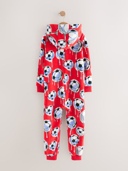 Red Football Fleece All-In-One (3-16yrs)