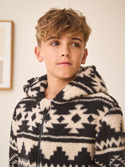 Black/Ecru Aztec Fleece All-In-One (3-16yrs)