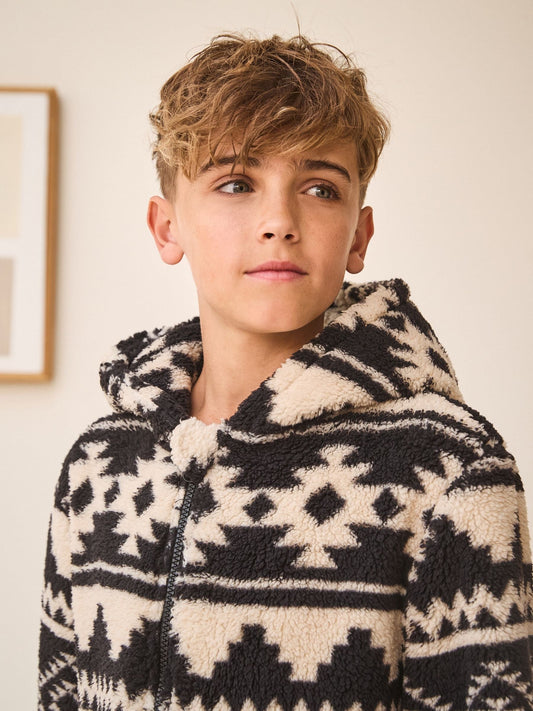Black/Ecru Aztec Fleece All-In-One (3-16yrs)