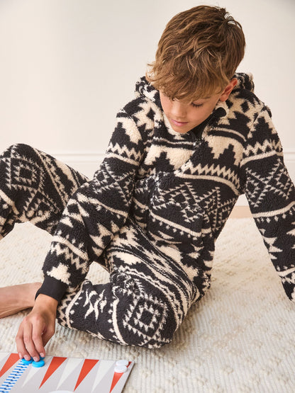 Black/Ecru Aztec Fleece All-In-One (3-16yrs)