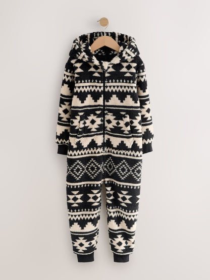 Black/Ecru Aztec Fleece All-In-One (3-16yrs)