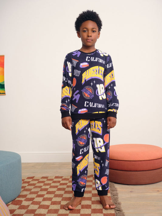Multi Basketball Single Cosy Fleece Pyjamas (3-16yrs) image 1