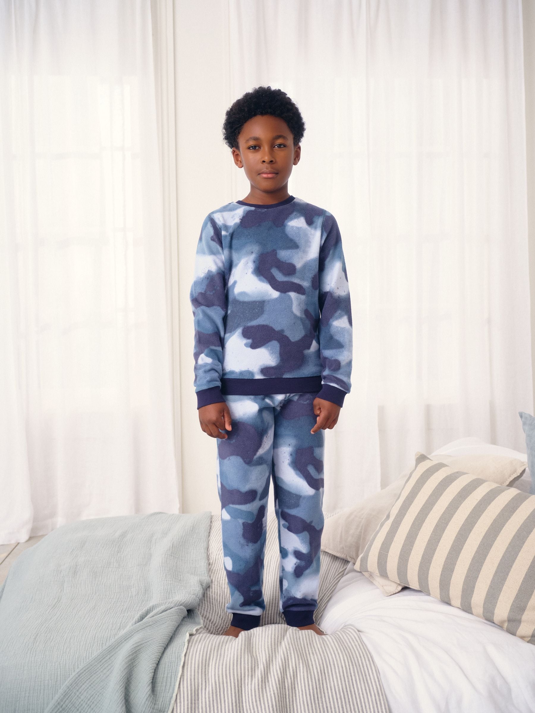 Blue Camo Spray Single Cosy Fleece Pyjamas (3-16yrs) image 1