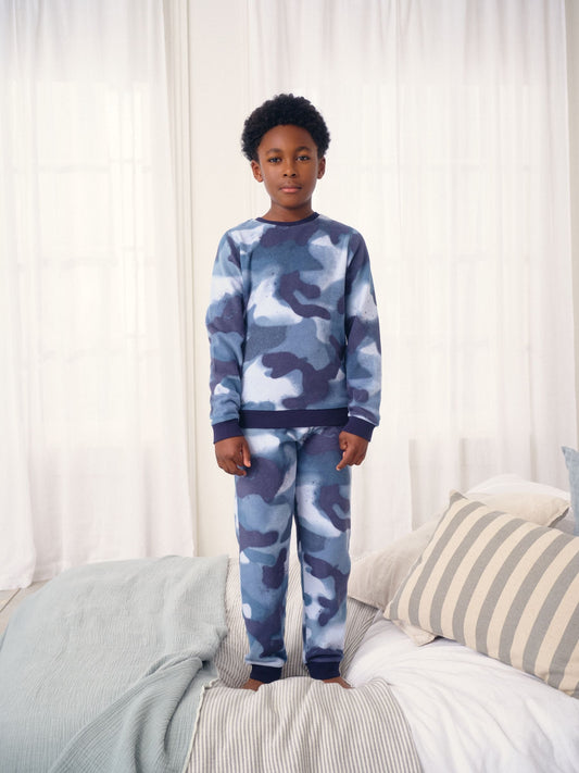 Blue Camo Spray Single Cosy Fleece Pyjamas (3-16yrs) image 1