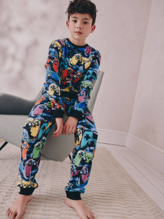 Multi Bright Single Cosy Fleece Pyjamas (3-16yrs) image 1