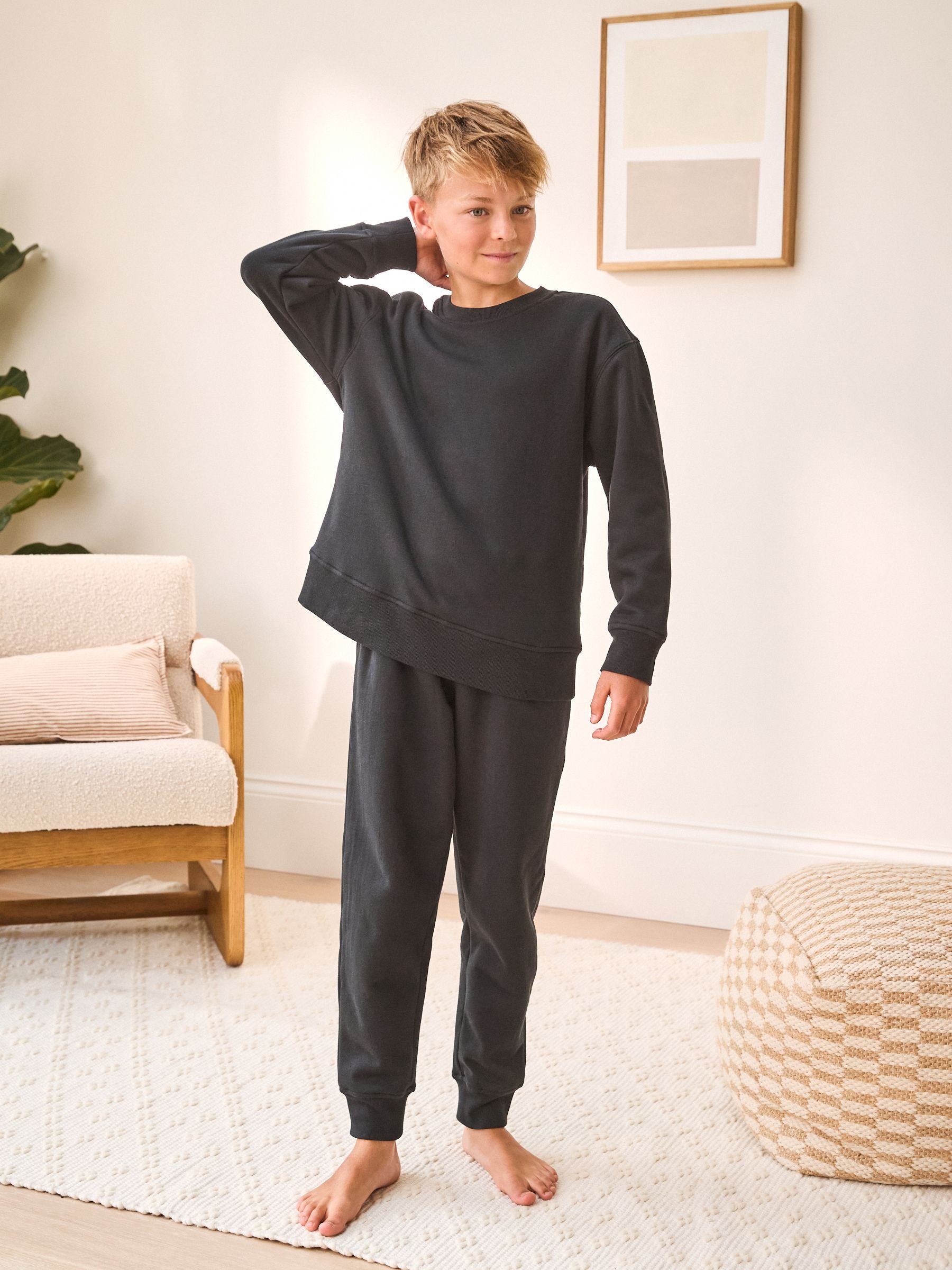 Black Single Cosy Fleece Pyjamas (3-16yrs) image 1