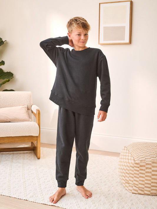 Black Single Cosy Fleece Pyjamas (3-16yrs) image 1