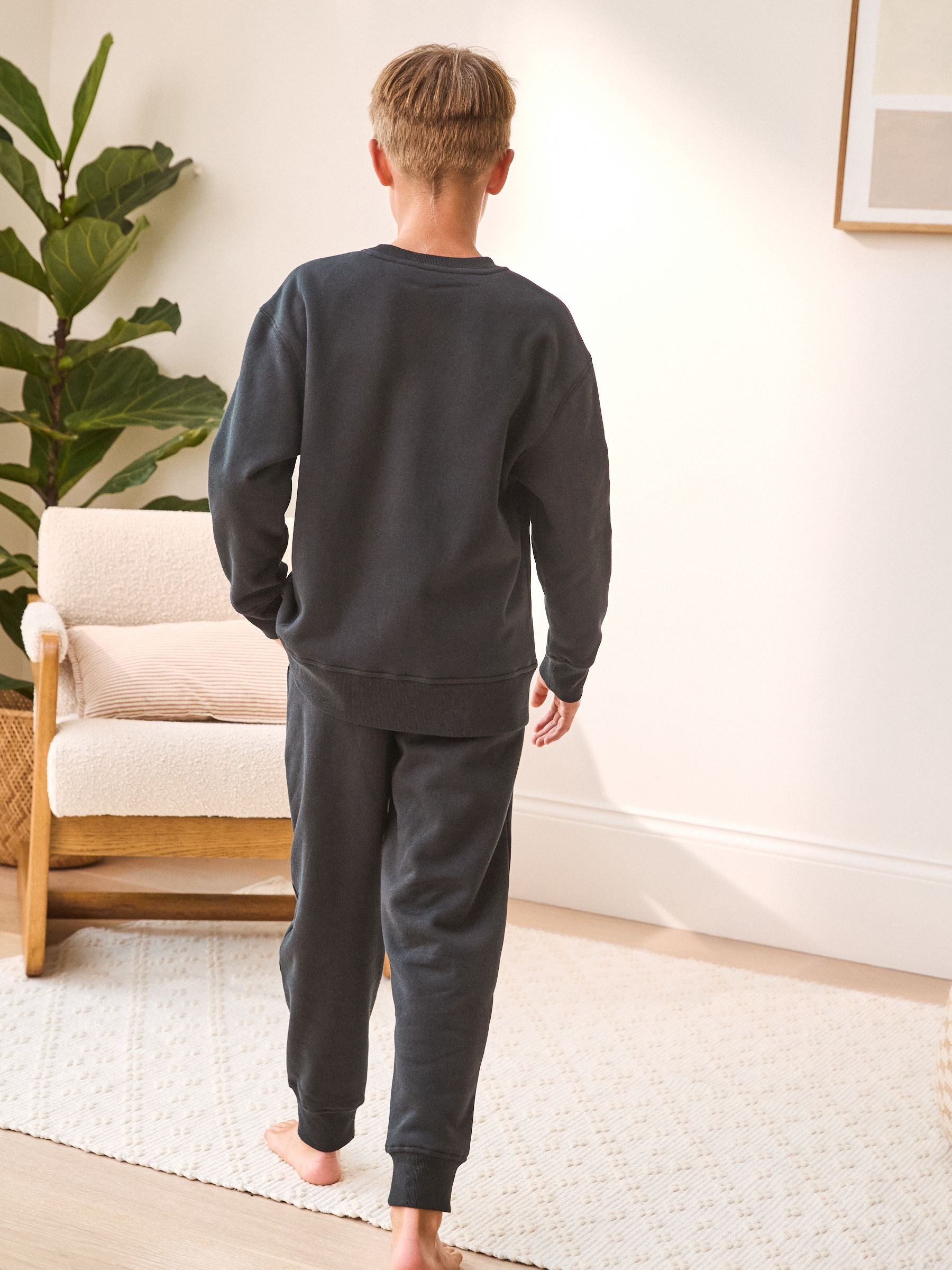 Black Single Cosy Fleece Pyjamas (3-16yrs) image 4