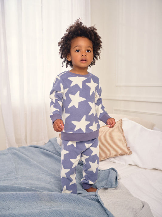 Blue/White Star Single Cosy Fleece Pyjamas (9mths-12yrs) image 1